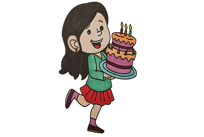 How to Draw a Girl Holding a Birthday Cake