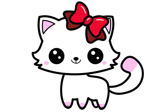 How to Draw Cute Kawaii Cat With a Bow